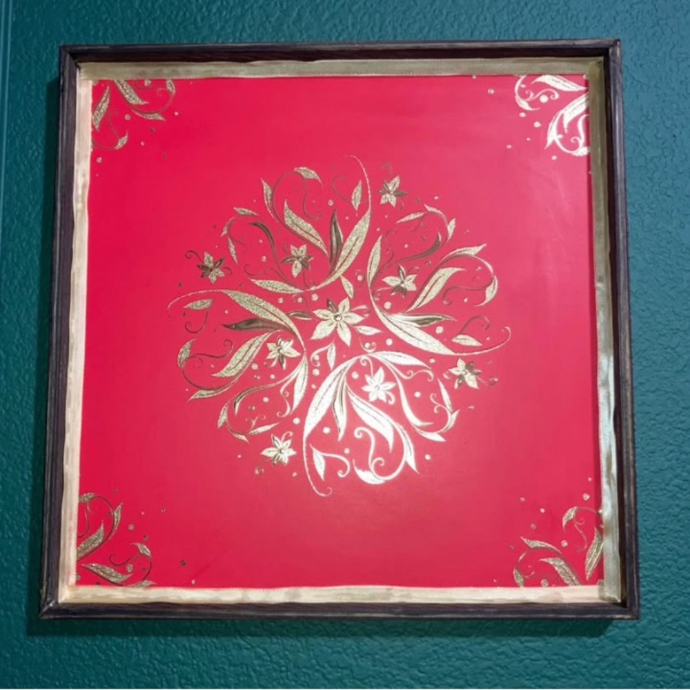 Red and Gold Decorative Wall Art Decorative Wooden Frame 12.5in x 12.5in